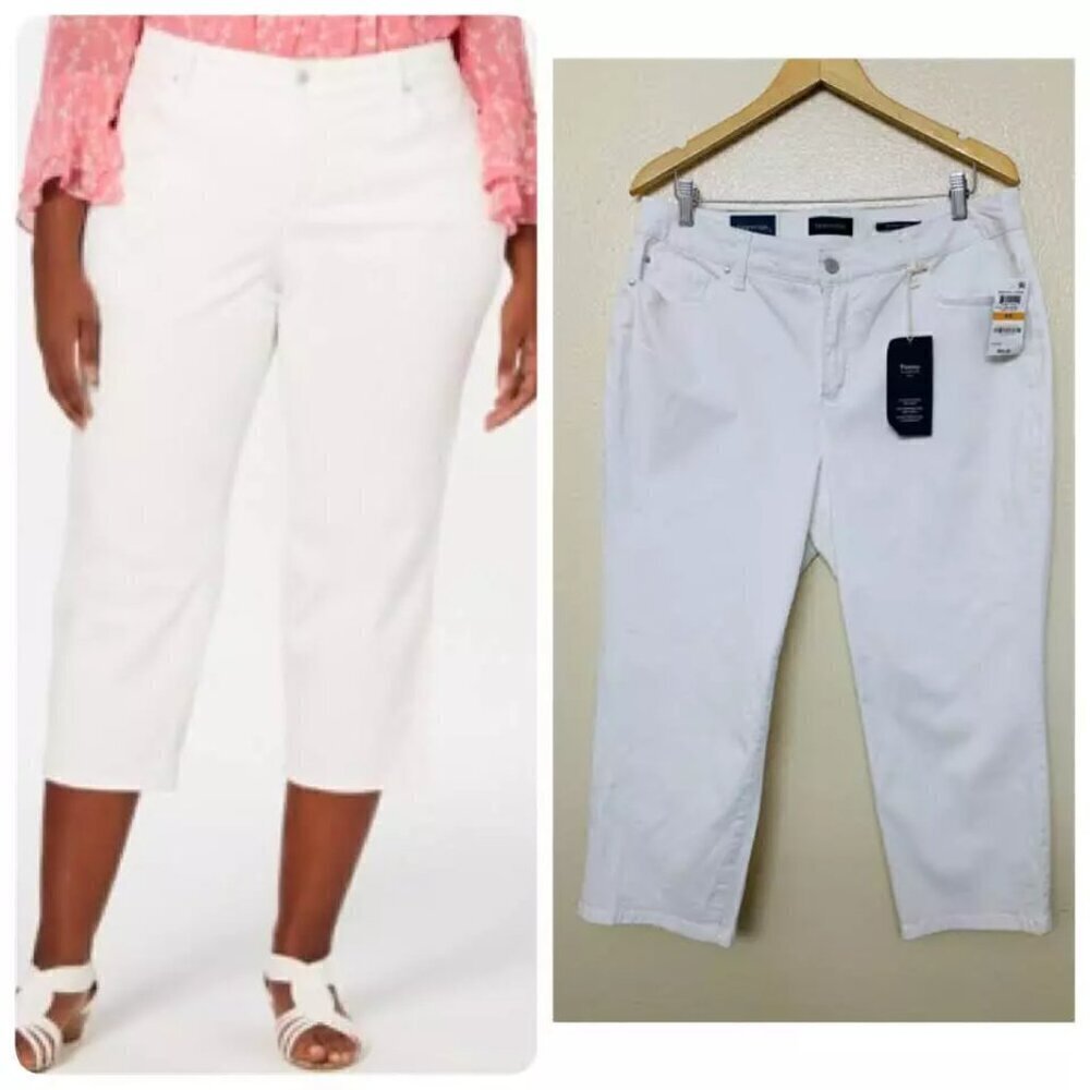 Charter Club Plus Bristol Natural Waist Slimming Fit Cropped Jeans 16W White